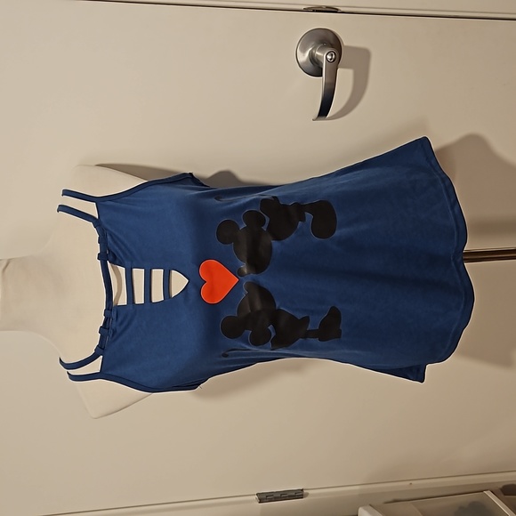 Minnie and Mickey Mouse side silhouette with a heart tank style Lrg.teal EUC - Picture 5 of 7